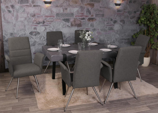 Cosmo Casa - Set van 6 Eetkamerstoelen - Armleuningen - Stof & Textiel - Grijsbruin