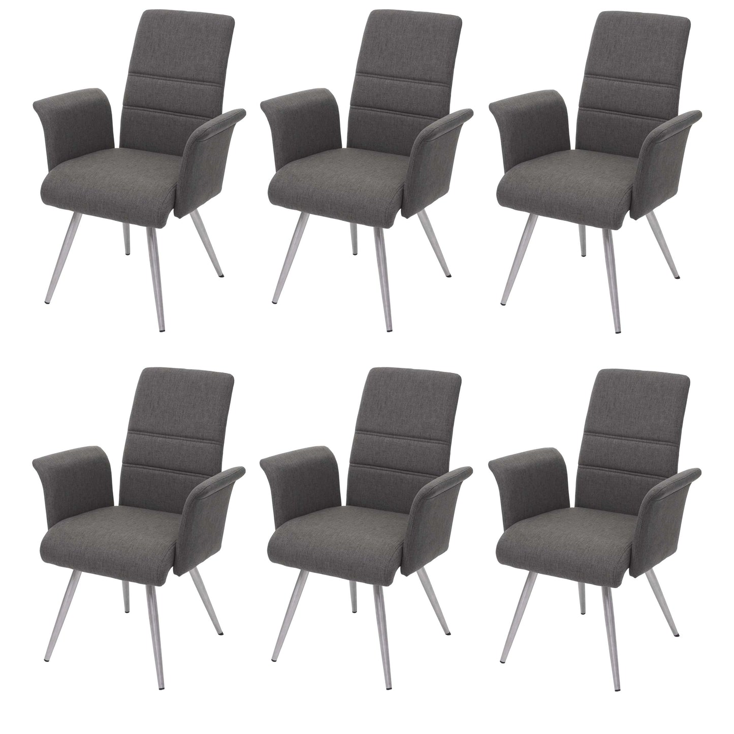 Cosmo Casa - Set van 6 Eetkamerstoelen - Armleuningen - Stof & Textiel - Grijsbruin