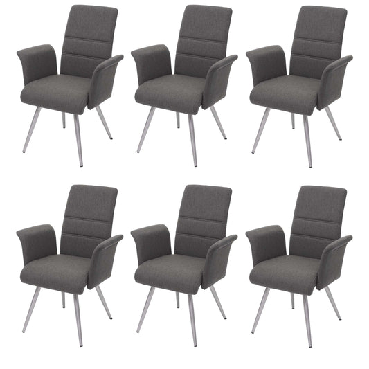 Cosmo Casa - Set van 6 Eetkamerstoelen - Armleuningen - Stof & Textiel - Grijsbruin