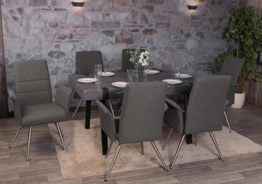 Cosmo Casa - Set van 6 Eetkamerstoelen - Armleuningen - Stof & Textiel - Grijsbruin
