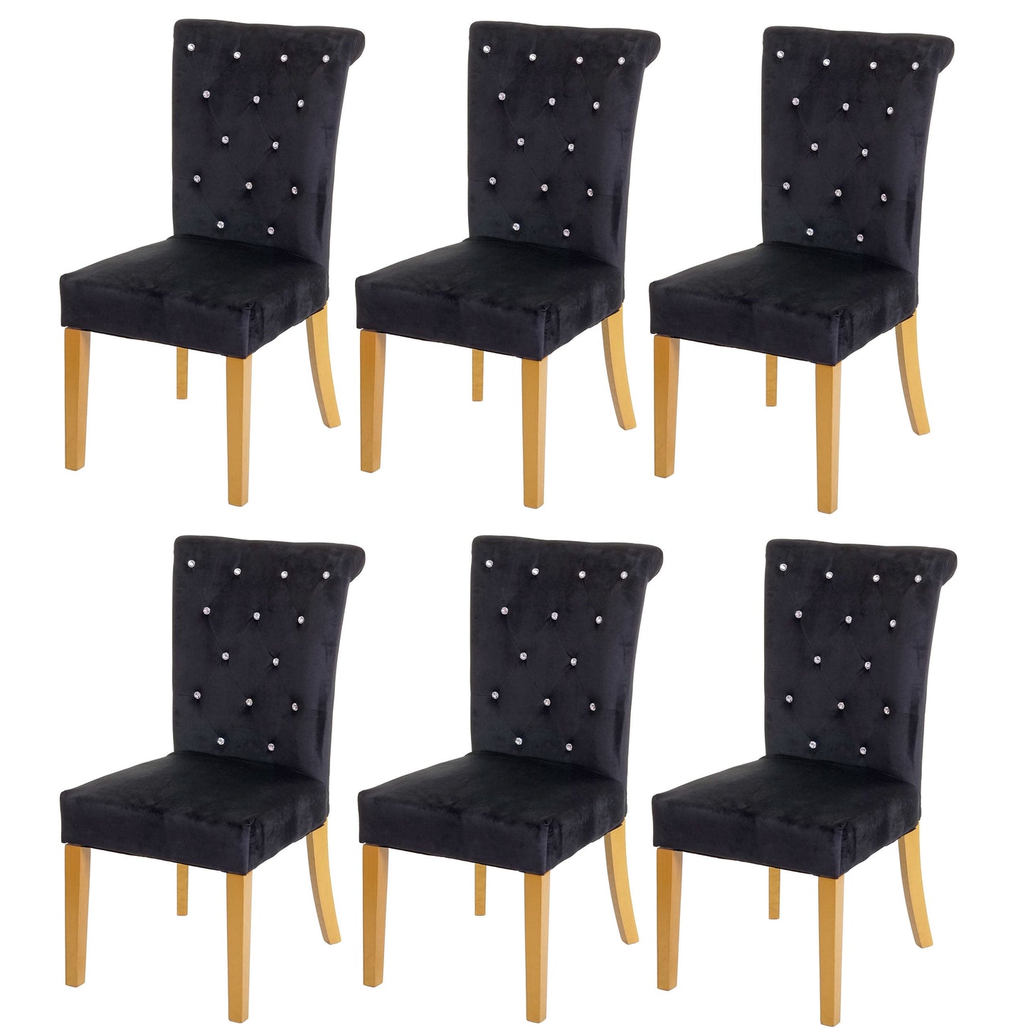 Cosmo Casa - Set van 6 Eetkamerstoelen - Fluweel - Textiel - Zwart - Goudkleurige poten