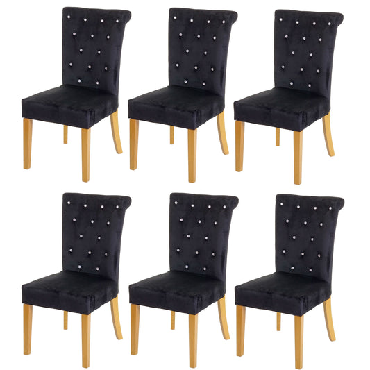 Cosmo Casa - Set van 6 Eetkamerstoelen - Fluweel - Textiel - Zwart - Goudkleurige poten