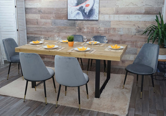 Cosmo Casa - Eetkamerstoelen set van 6 - Met armleuningen - Fluweel - Grijs