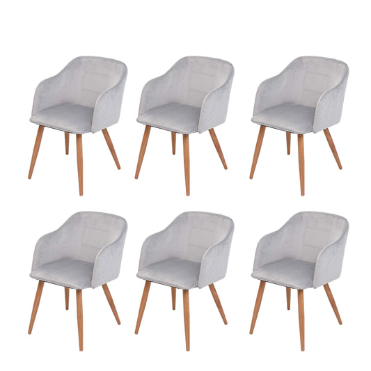 Cosmo Casa - Set van 6 Eetkamerstoelen - Retro - Textiel - Lichtgrijs fluweel