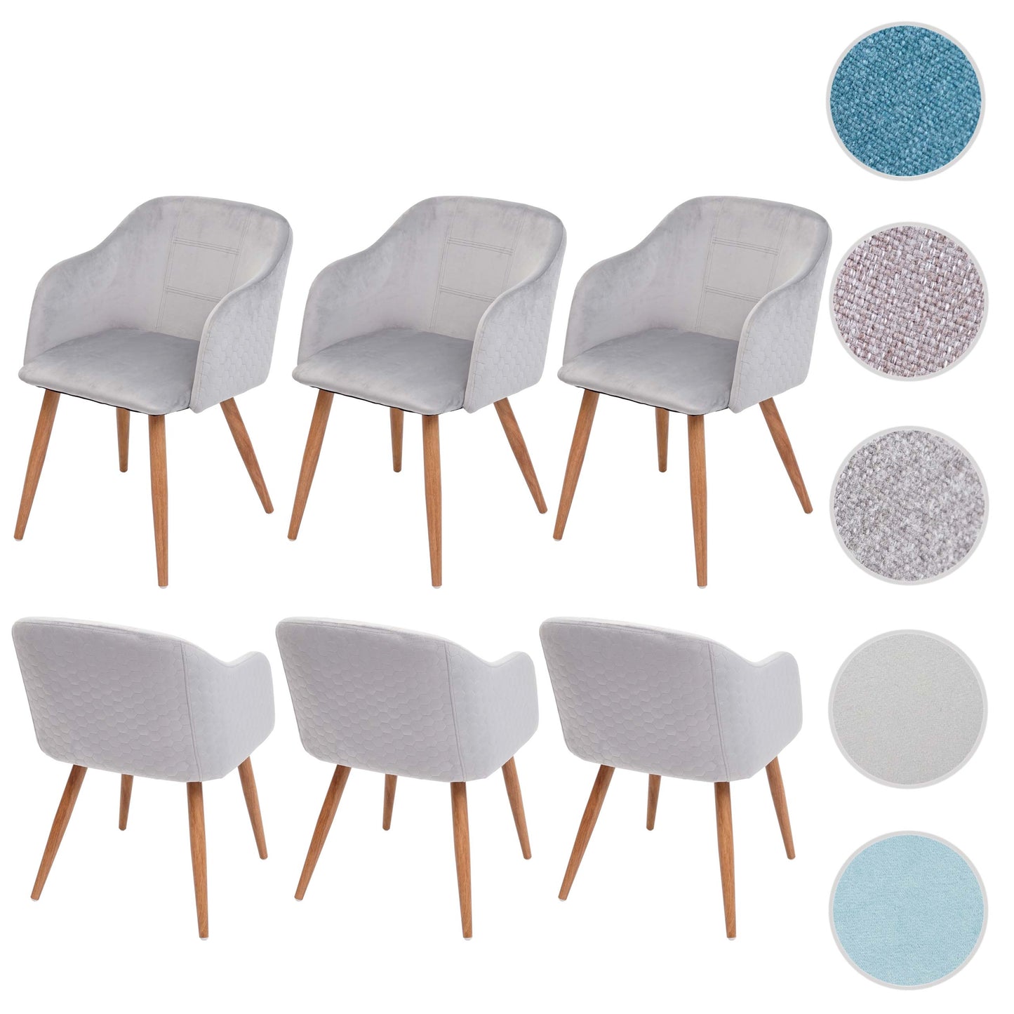 Cosmo Casa - Set van 6 Eetkamerstoelen - Retro - Textiel - Lichtgrijs fluweel