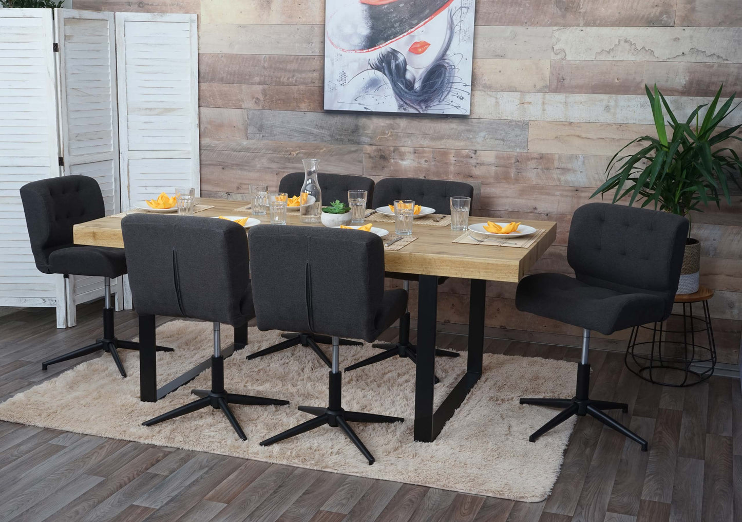 Cosmo Casa - Set van 6 Eetkamerstoelen - Verstelbaar - Textiel - Donkergrijs - Zwarte voet