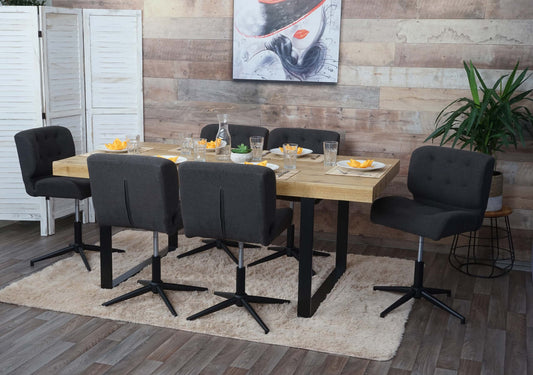 Cosmo Casa - Set van 6 Eetkamerstoelen - Verstelbaar - Textiel - Donkergrijs - Zwarte voet