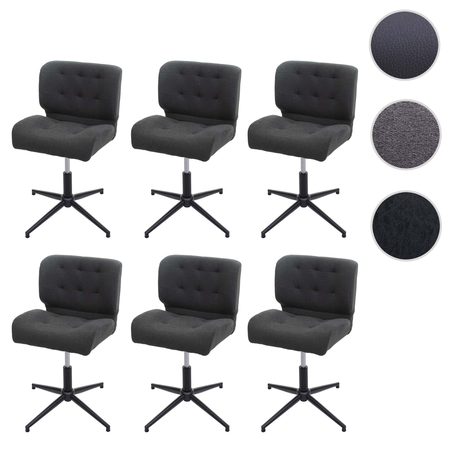 Cosmo Casa - Set van 6 Eetkamerstoelen - Verstelbaar - Textiel - Donkergrijs - Zwarte voet