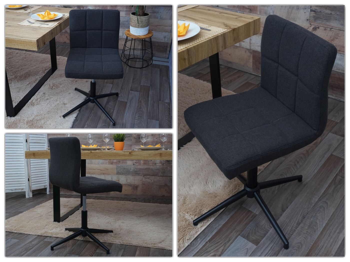 Cosmo Casa - Eetkamerstoelen set van 6 - In hoogte verstelbaar - Stof/textiel - Donkergrijs