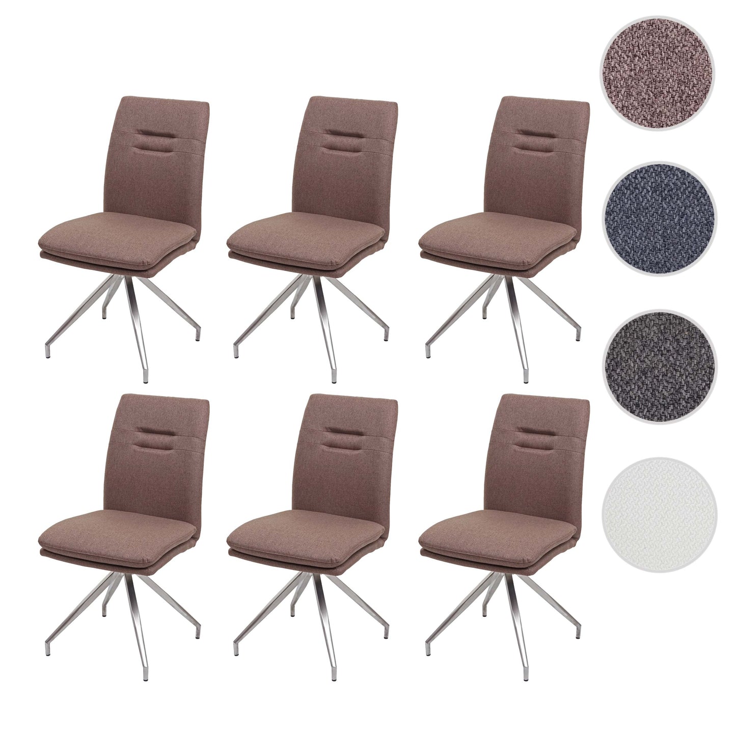 Cosmo Casa - Set van 6 Eetkamerstoelen - Fauteuil - Textiel & Roestvrij staal - Bruin