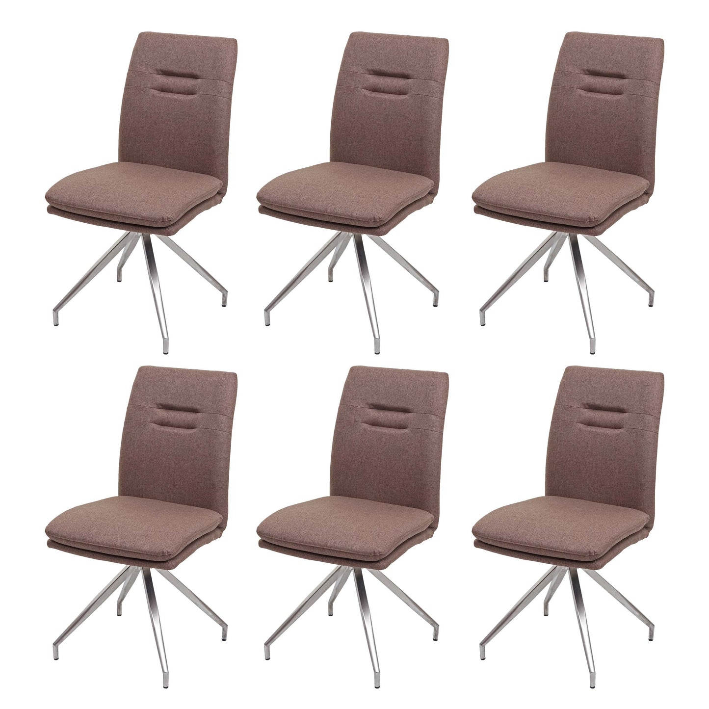 Cosmo Casa - Set van 6 Eetkamerstoelen - Fauteuil - Textiel & Roestvrij staal - Bruin