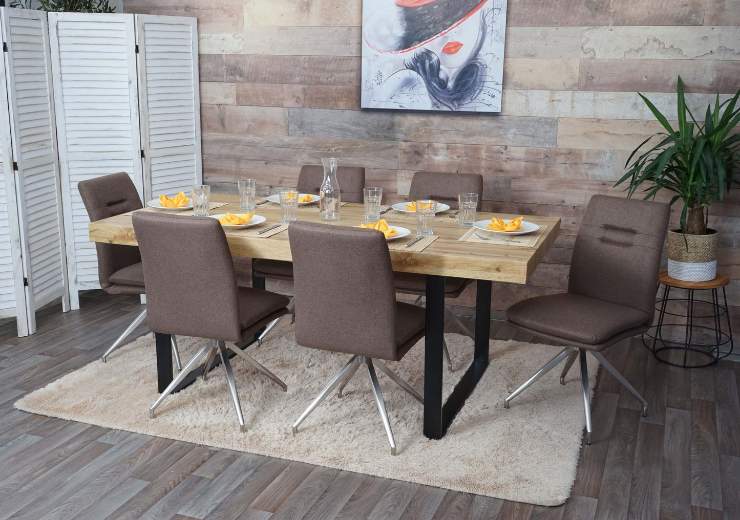 Cosmo Casa - Set van 6 Eetkamerstoelen - Fauteuil - Textiel & Roestvrij staal - Bruin