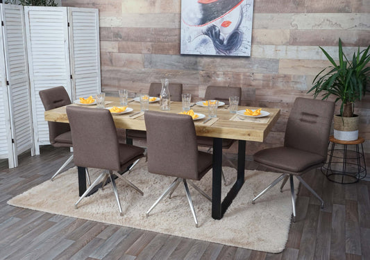 Cosmo Casa - Set van 6 Eetkamerstoelen - Fauteuil - Textiel & Roestvrij staal - Bruin