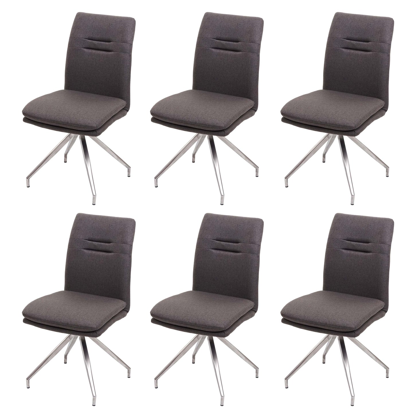 Cosmo Casa - Set van 6 Eetkamerstoelen - Fauteuil - Textiel & Roestvrij staal - Grijsbruin