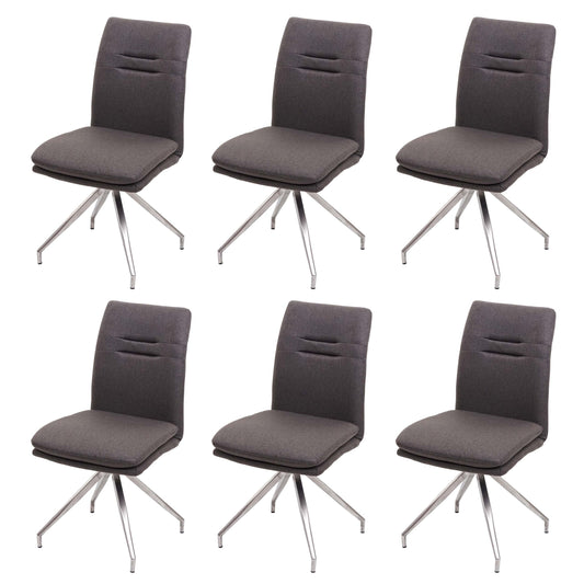 Cosmo Casa - Set van 6 Eetkamerstoelen - Fauteuil - Textiel & Roestvrij staal - Grijsbruin
