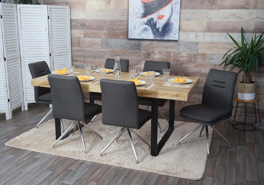 Cosmo Casa - Set van 6 Eetkamerstoelen - Fauteuil - Textiel & Roestvrij staal - Grijsbruin