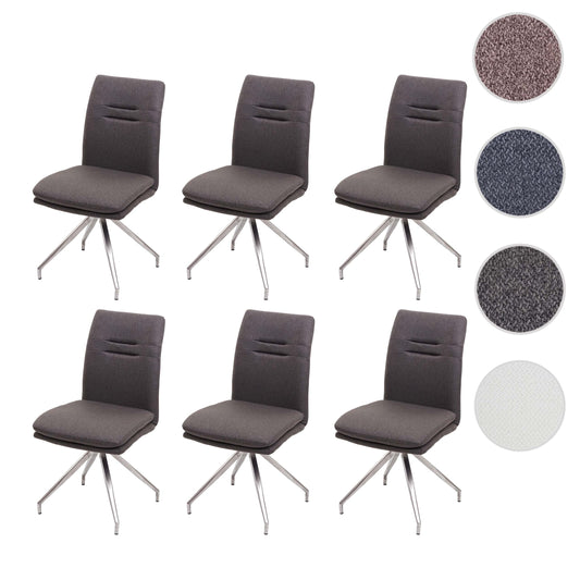 Cosmo Casa - Set van 6 Eetkamerstoelen - Fauteuil - Textiel & Roestvrij staal - Grijsbruin