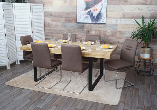 Cosmo Casa - Set van 6 Eetkamerstoelen - Cantilever - Textiel & Roestvrij staal - Bruin