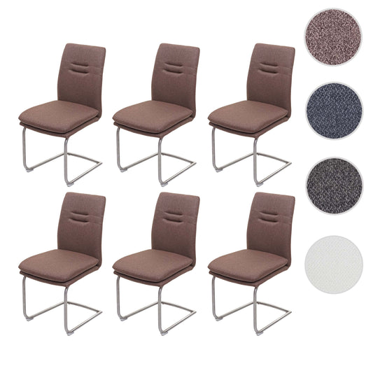Cosmo Casa - Set van 6 Eetkamerstoelen - Cantilever - Textiel & Roestvrij staal - Bruin