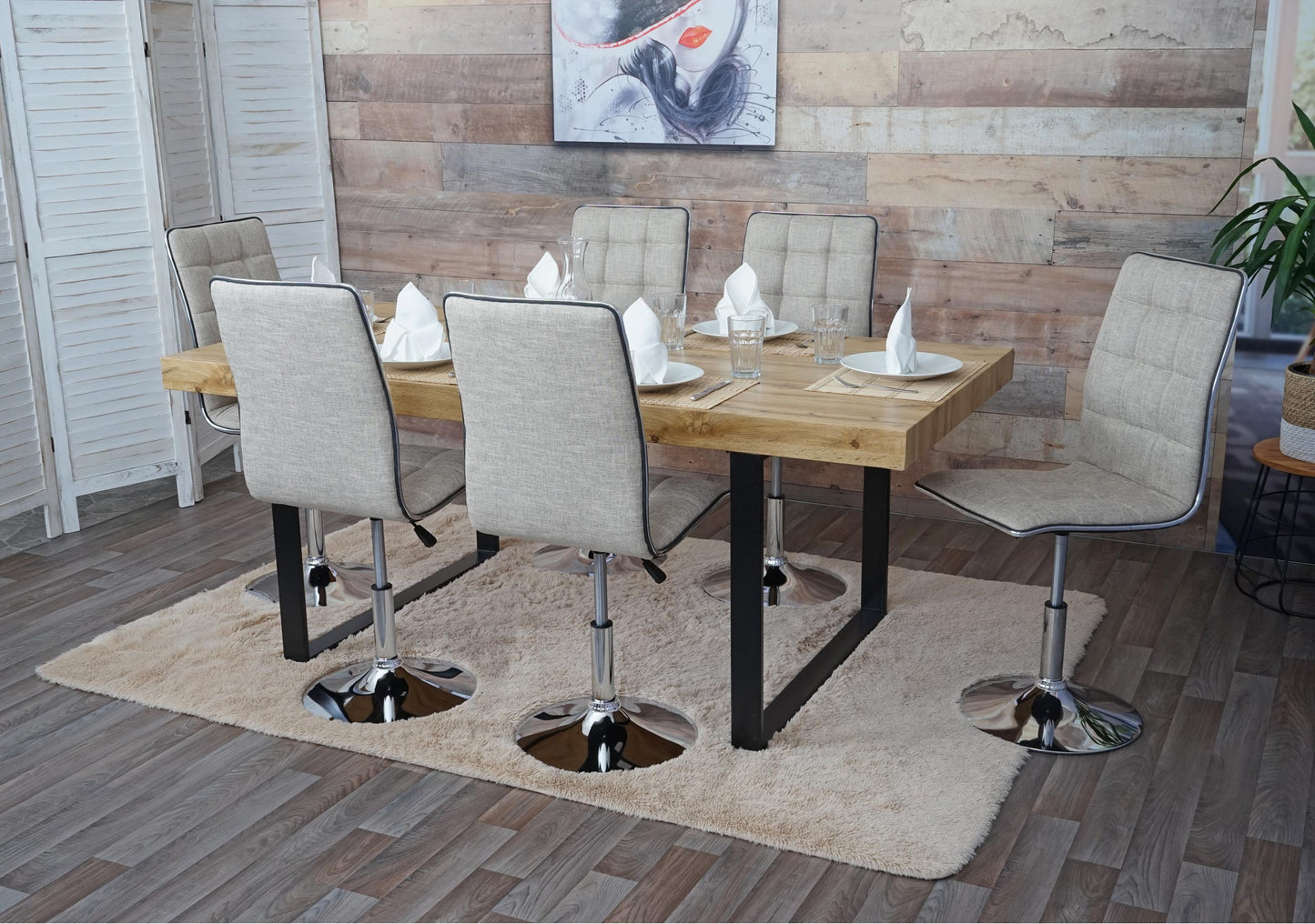 Cosmo Casa - Set van 6 Eetkamerstoelen - Draaibare Keukenstoelen - Stof - Crèmegrijs