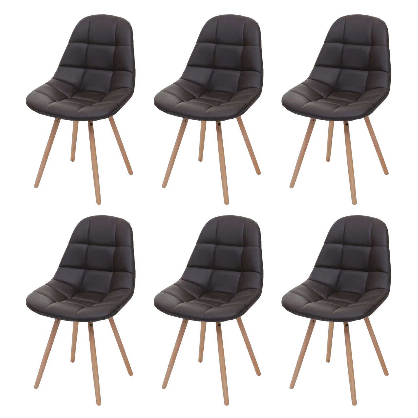 Cosmo Casa - Eetkamerstoelen set van 6 - Retro design - Imitatieleer - Bruin
