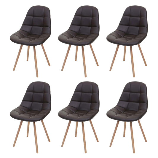 Cosmo Casa - Eetkamerstoelen set van 6 - Retro design - Imitatieleer - Bruin