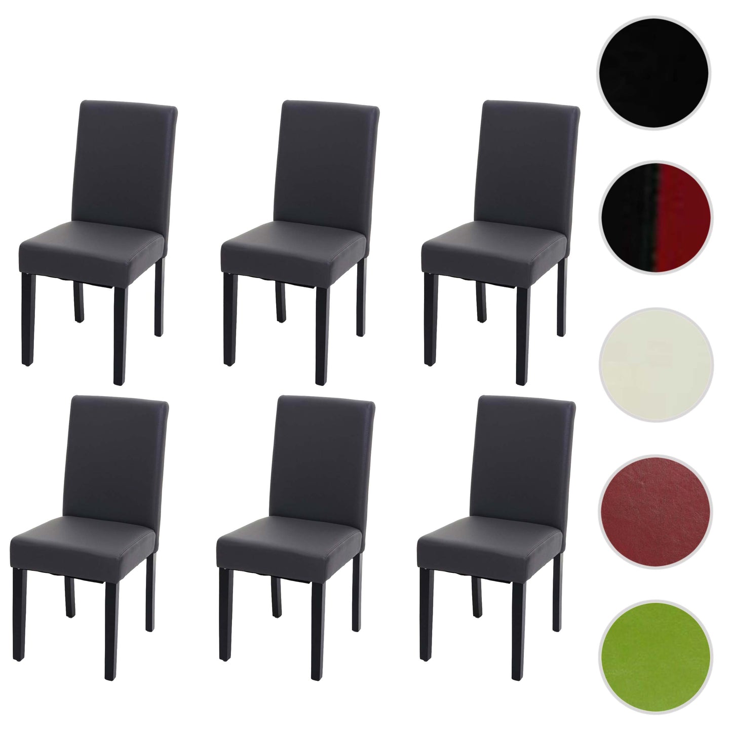 Cosmo Casa Set van 6 Littau eetkamerstoelen ~ kunstleer, matgrijs, donkere poten