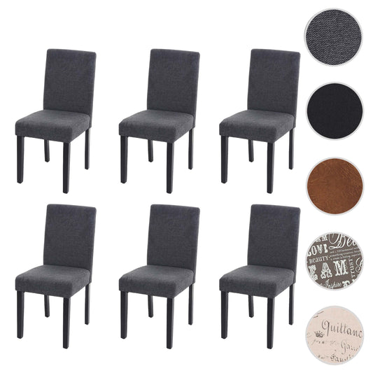 Cosmo Casa - Set van 6 Eetkamerstoelen - Keukenstoelen Littau - Textiel - Antracietgrijs - Donkere Poten
