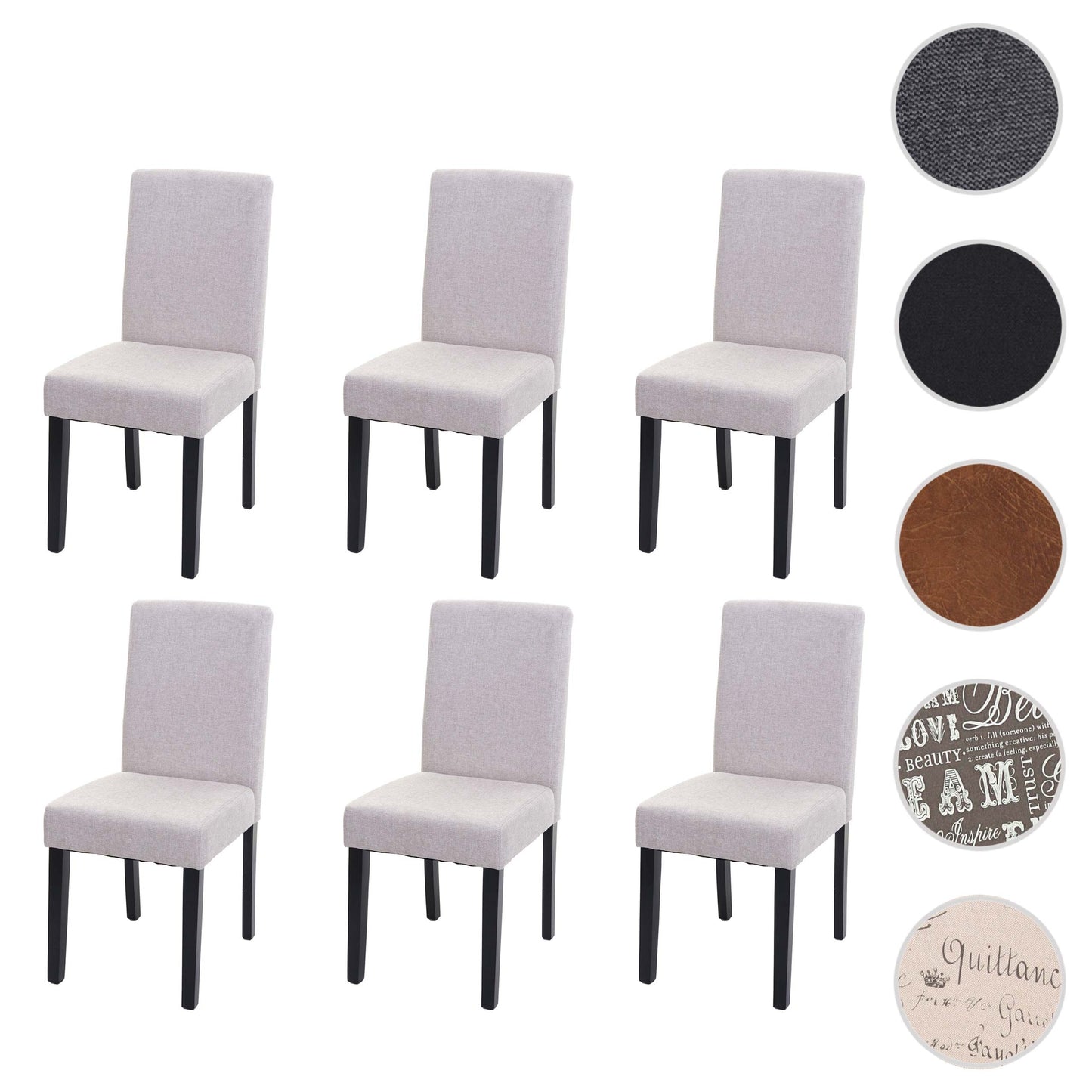 Cosmo Casa - Set van 6 Eetkamerstoelen - Littau - Stof - Crèmebeige - Donkere Poten