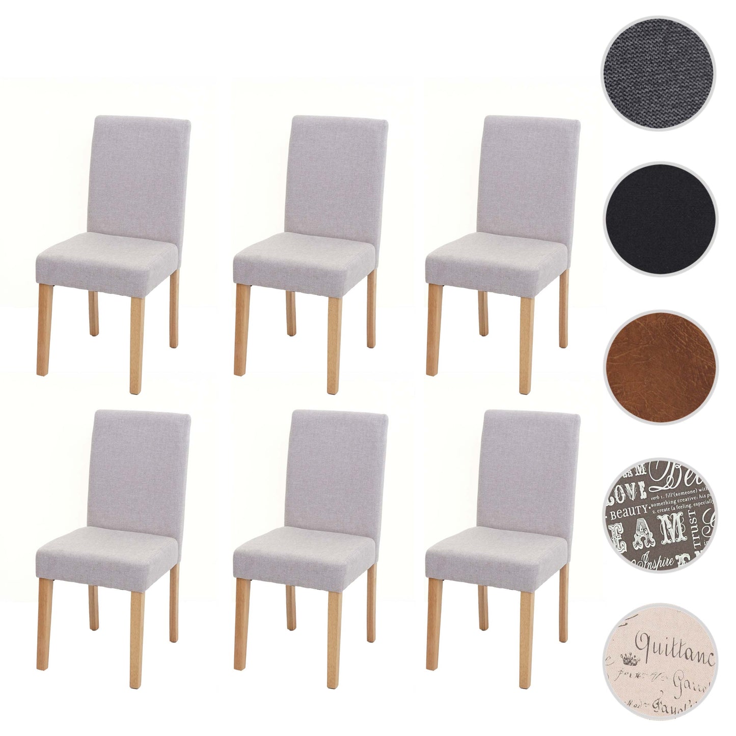 Cosmo Casa - Set van 6 Eetkamerstoelen - Littau - Stof - Crèmebeige - Lichte Poten