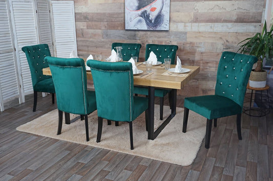 Cosmo Casa - Eetkamerstoelen set van 6 - Geklonken fluweel - Fluweel - Donkergroen-zwart