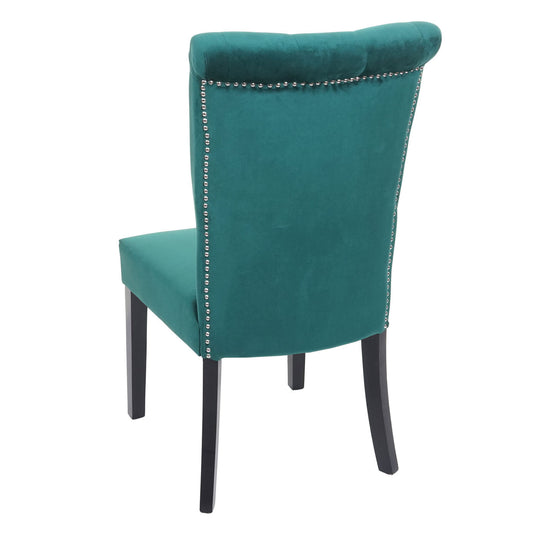 Cosmo Casa - Eetkamerstoelen set van 6 - Geklonken fluweel - Fluweel - Donkergroen-zwart