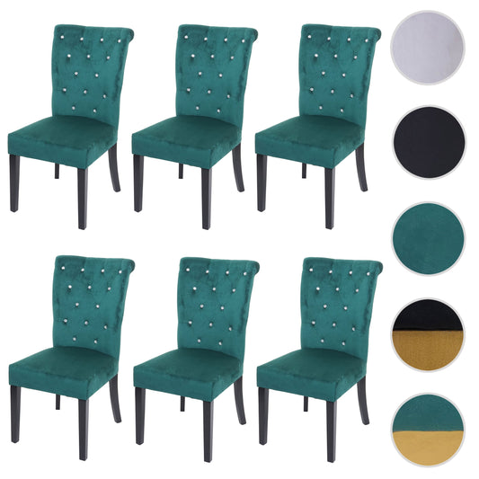 Cosmo Casa - Eetkamerstoelen set van 6 - Geklonken fluweel - Fluweel - Donkergroen-zwart