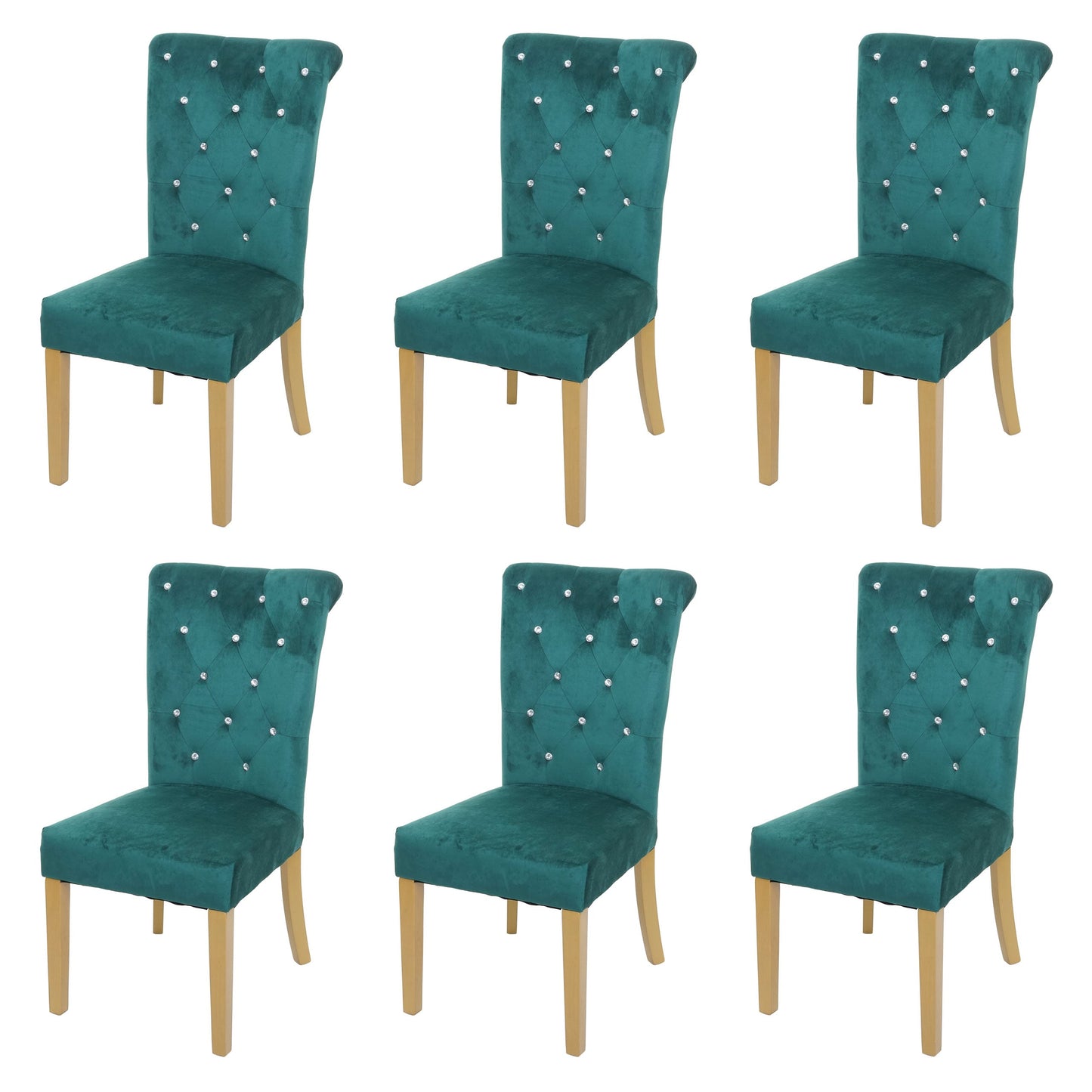 Cosmo Casa - Eetkamerstoelen set van 6 - Geklonken fluweel - Fluweel - Donkergroen-goudkleurig