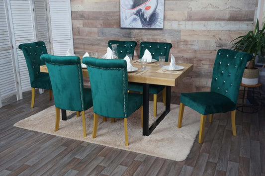 Cosmo Casa - Eetkamerstoelen set van 6 - Geklonken fluweel - Fluweel - Donkergroen-goudkleurig