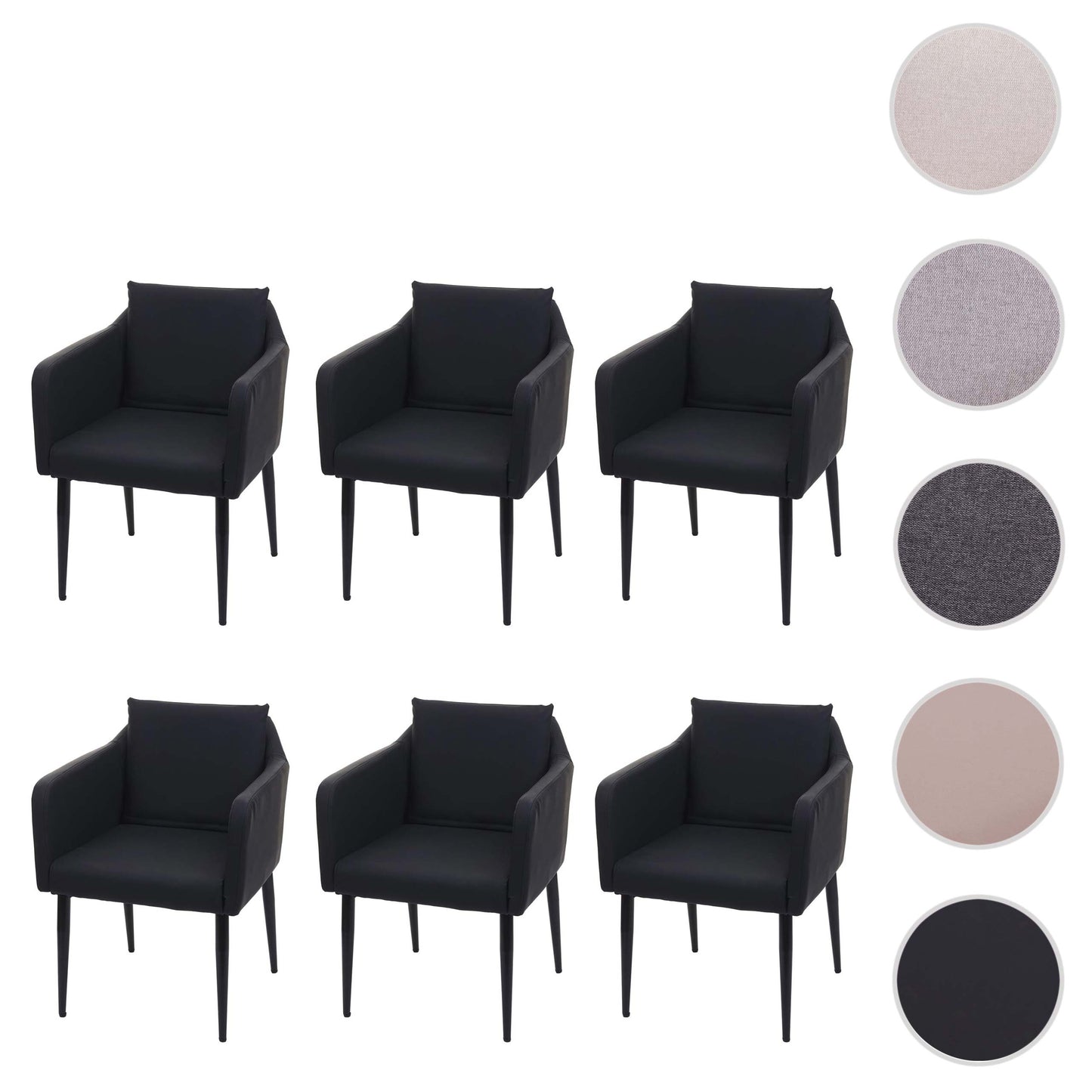 Cosmo Casa - Set van 6 Eetkamerstoelen - Keukenstoel Fauteuil - Imitatieleer - Zwart