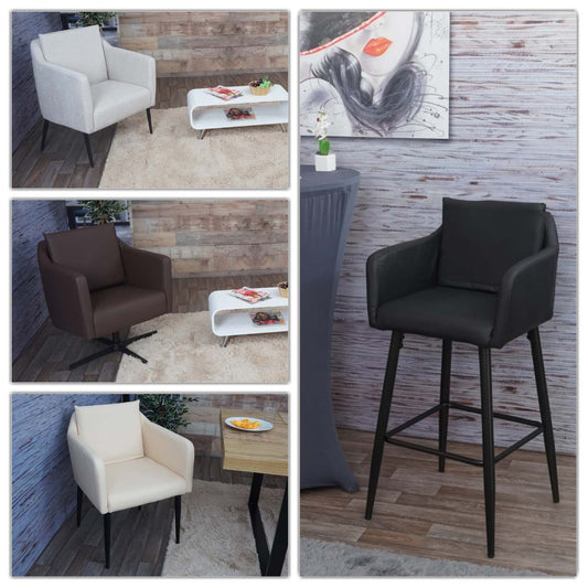 Cosmo Casa - Set van 6 Eetkamerstoelen - Keukenstoel Fauteuil - Kunstleer - Taupegrijs