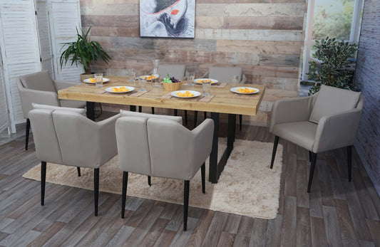 Cosmo Casa - Set van 6 Eetkamerstoelen - Keukenstoel Fauteuil - Kunstleer - Taupegrijs