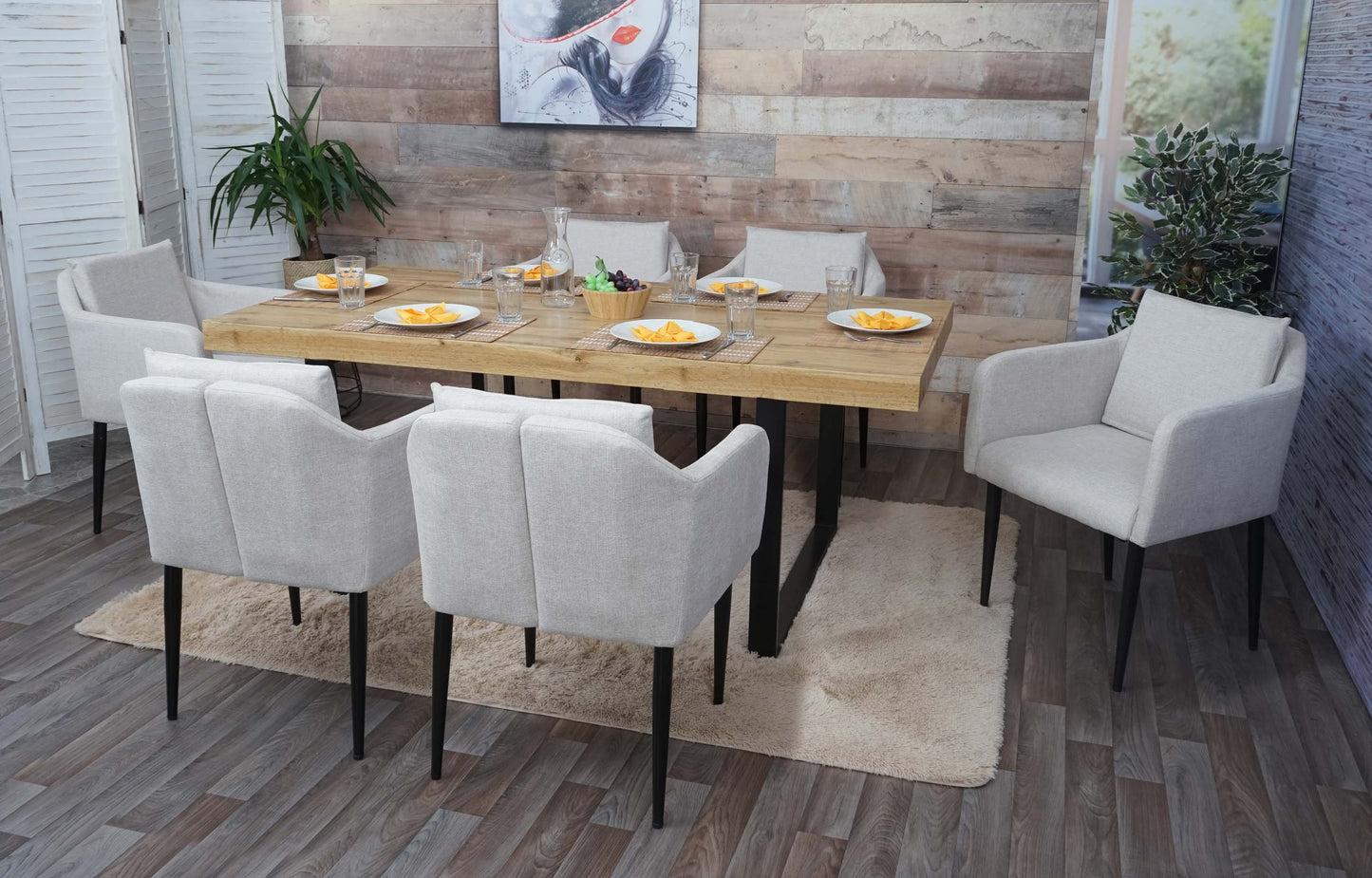 Cosmo Casa - Set van 6 Eetkamerstoelen - Keukenstoel Fauteuil - Stoftextiel - Crèmebeige