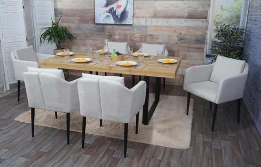 Cosmo Casa - Set van 6 Eetkamerstoelen - Keukenstoel Fauteuil - Stoftextiel - Crèmebeige