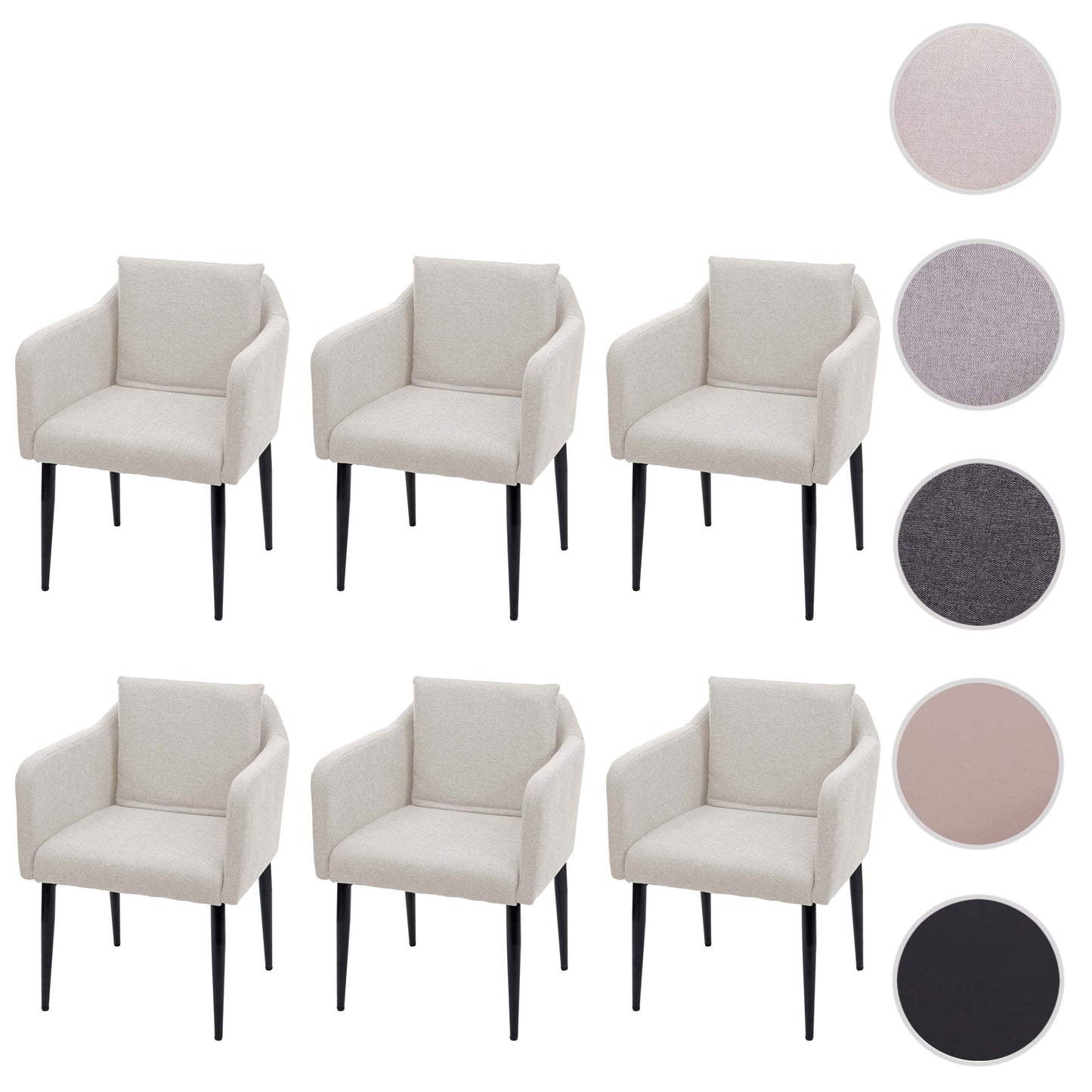 Cosmo Casa - Set van 6 Eetkamerstoelen - Keukenstoel Fauteuil - Stoftextiel - Crèmebeige
