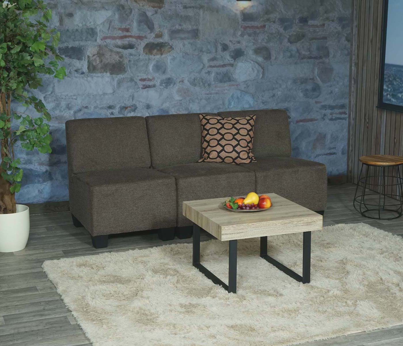 Cosmo Casa - 3-zitsbank - Modulair ontwerp - Stof textiel - Bruin - Zonder armleuningen