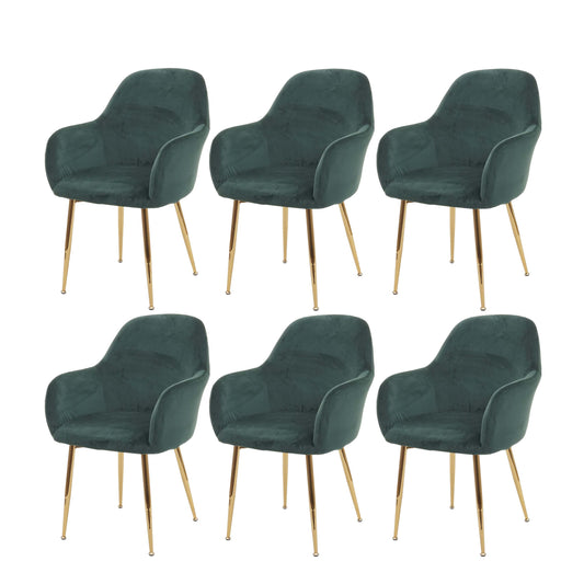 Cosmo Casa - Set van 6 Eetkamerstoelen - Retrodesign - Groen Fluweel met Gouden Poten