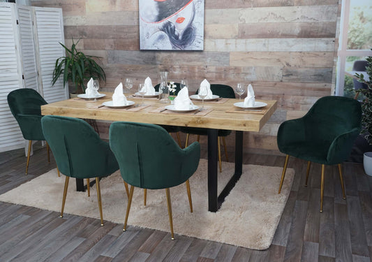 Cosmo Casa - Set van 6 Eetkamerstoelen - Retrodesign - Groen Fluweel met Gouden Poten