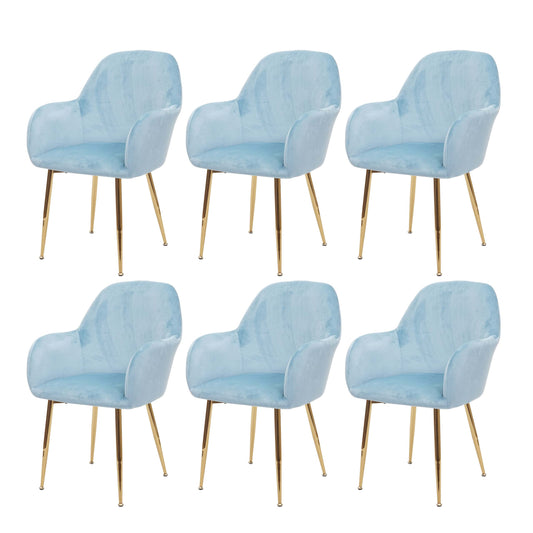 Cosmo Casa - Set van 6 Eetkamerstoelen - Retrodesign Keukenstoel - Mint Fluweel - Gouden Poten