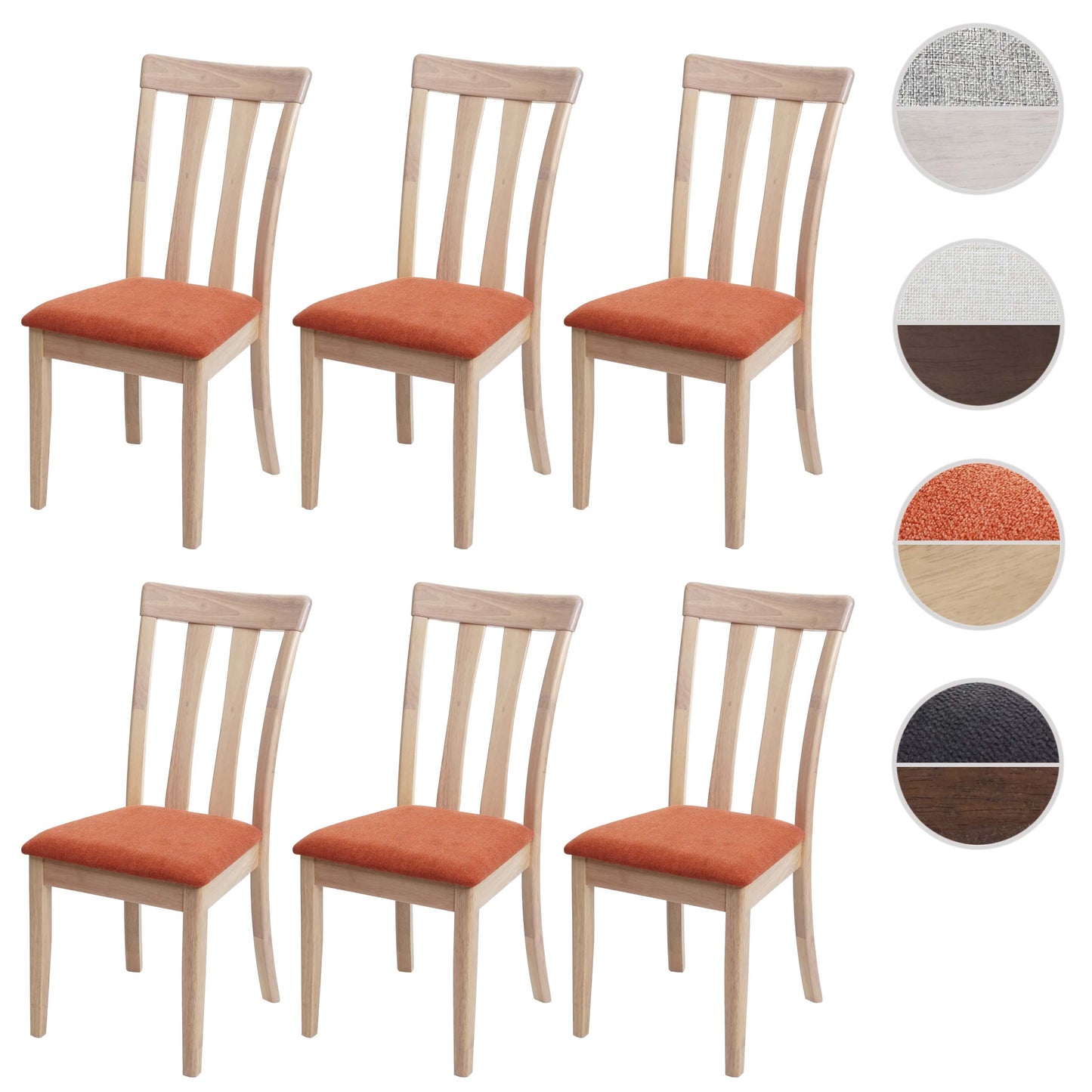Cosmo Casa - Set van 6 Eetkamerstoelen - Massief - Textiel & Hout - Oranje