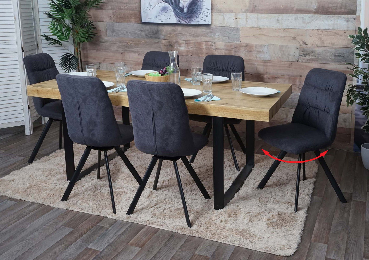 Cosmo Casa - Set van 6 Eetkamerstoelen - Draaibaar - Fluweel - Antraciet