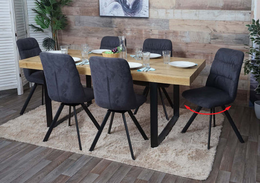 Cosmo Casa - Set van 6 Eetkamerstoelen - Draaibaar - Fluweel - Antraciet