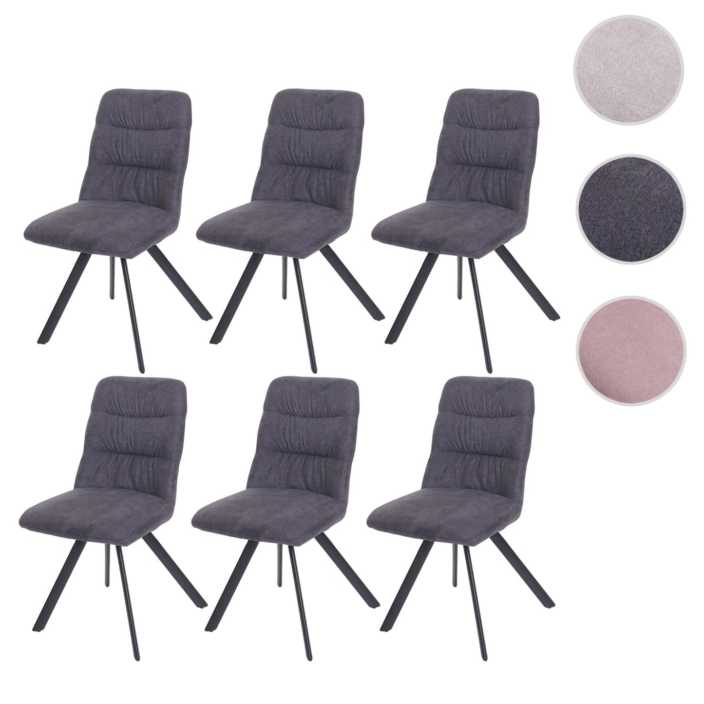 Cosmo Casa - Set van 6 Eetkamerstoelen - Draaibaar - Fluweel - Antraciet
