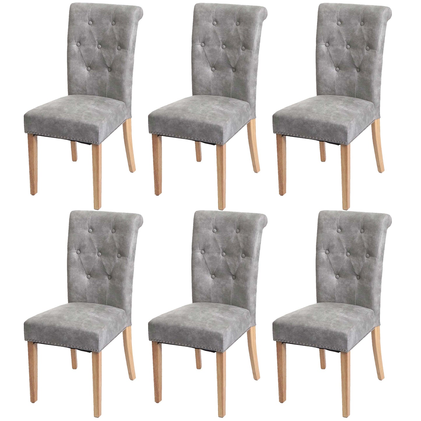 Cosmo Casa - Set van 6 Eetkamerstoelen - Klinknagels - Textiel - Lichtgrijs